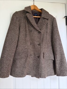 GAP Vintage Brown Tweed Double-Breasted Pea Coat